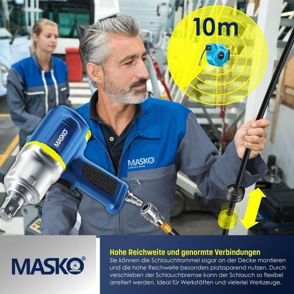 MASKO® Druckluftschlauch Aufroller automatisch 1/4 Anschluss - Schlauchtrommel Wandschlauchhalter Sc
