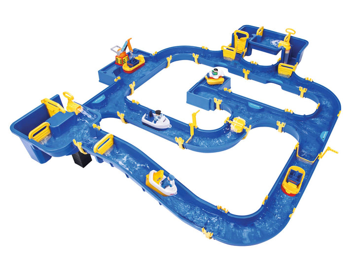 BIG - Waterplay Amsterdam - Wasserbahn blau, 175 x 143 x 27cm grosse Bahn, mit 4 Booten, Wasserflugz