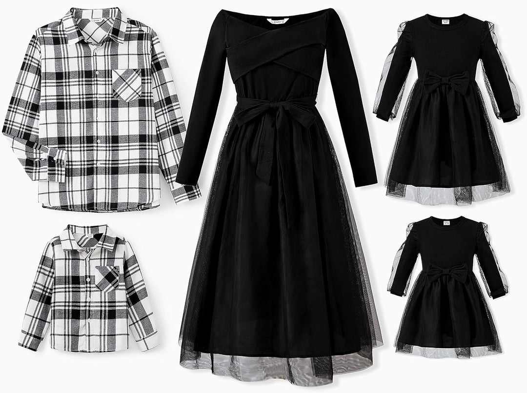 PATPAT Familien Outfit Set Langarm - Partnerlook Mutter Tochter Kleid,Mama Kind Kleider Prinzessin F