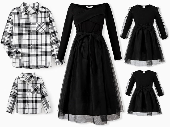 PATPAT Familien Outfit Set Langarm - Partnerlook Mutter Tochter Kleid,Mama Kind Kleider Prinzessin F
