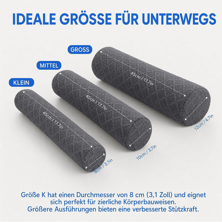 Memory-Schaum Nackenrolle 45cm mit abnehmbarem atmungsaktivem Bezug | Rundes Kissen entlastet Nacken
