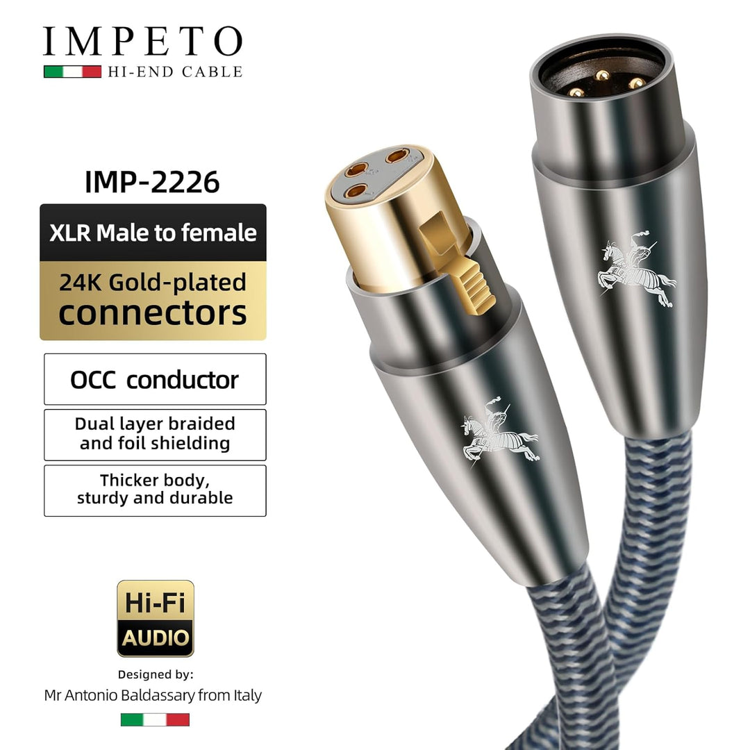 Impeto Audiophile hifi XLR Kabel, Mikrofonkabel XLR Stecker auf Busche Kabel Kompatibel mit Mikrofon