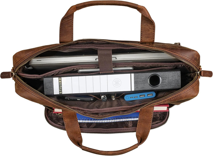 STILORD 'Cyrus' Vintage Laptoptasche 17 Zoll Leder Herren Gross Business-Tasche Echtleder Umhängetas