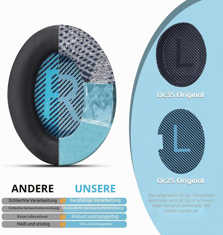 Cooling-Gel QuietComfort 35 / QC35 ii Ersatz-Ohrpolster für Bose Kopfhörer Cusion, Kompatibel mit Bo