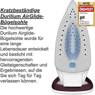 Tefal Durilium Profi Bügeleisen Dampfbügeleisen mit 190g Dampfstoss, Testsieger 2019 mit bester Büge