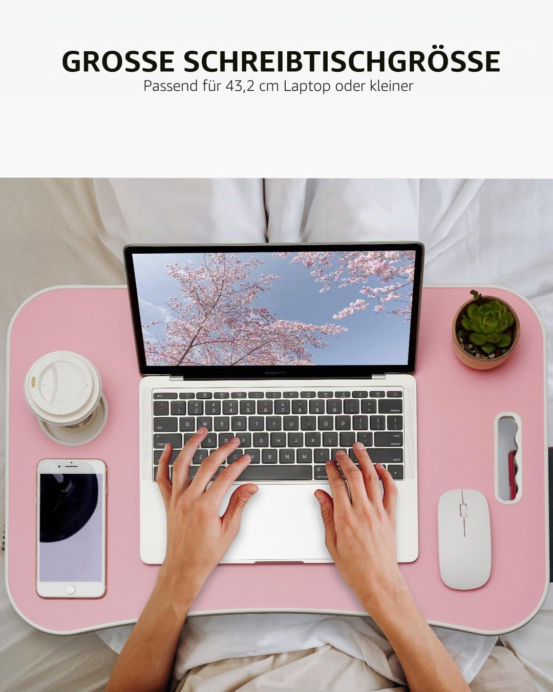Faltbarer Laptoptisch, tragbarer Schossschreibtisch, Betttisch, Laptopständer mit Getränkehalter & T