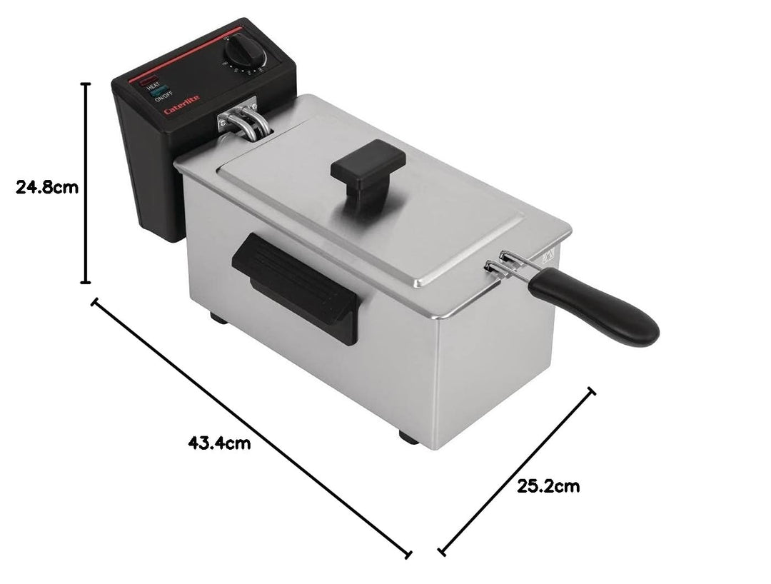 Caterlite 2kW-Edelstahl-Einzelbehälter-Elektrofritteuse 3,5 Liter, inkl. Deckel, Temperaturbereich 1