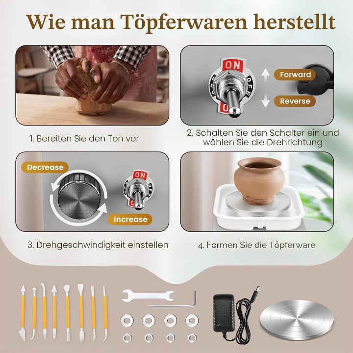 Töpferscheibe, Töpferscheibe Elektrisch mit 2000 U/min Einstellbare Geschwindigkeit, Pottery Wheel m