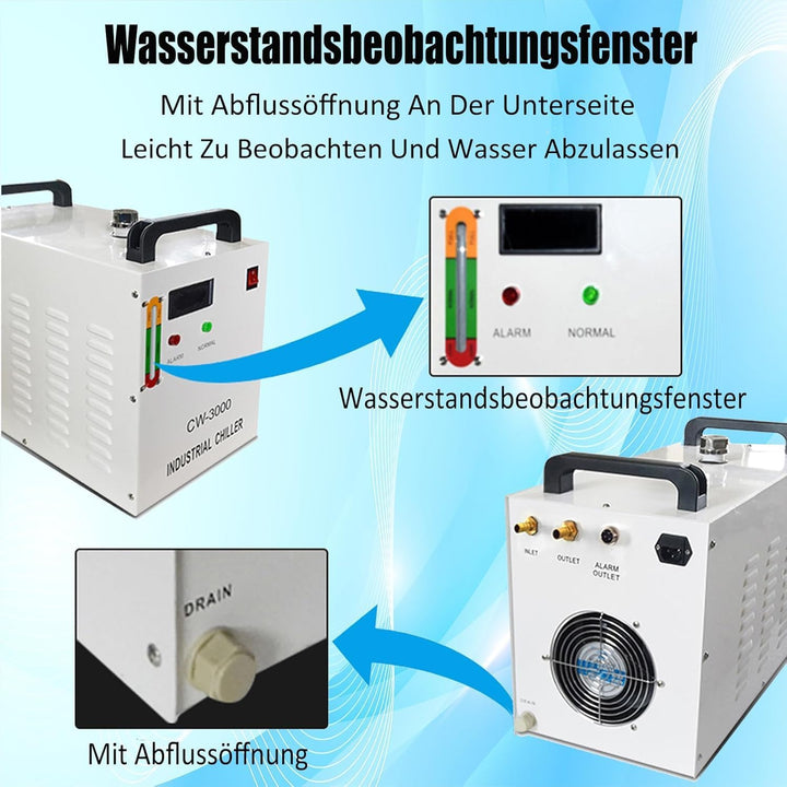 Industrial Water Chiller Industrieller Wasserkühler CW-3000 CO2 Laser Rohrkühler 9 L Wasserkühler zu
