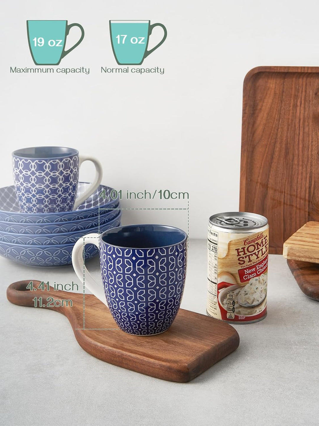 DOWAN Kaffeetassen Set, 6 x 560 ml Kaffeebecher Porzellan, Grosse Tassen im Chinesischen Traditionel