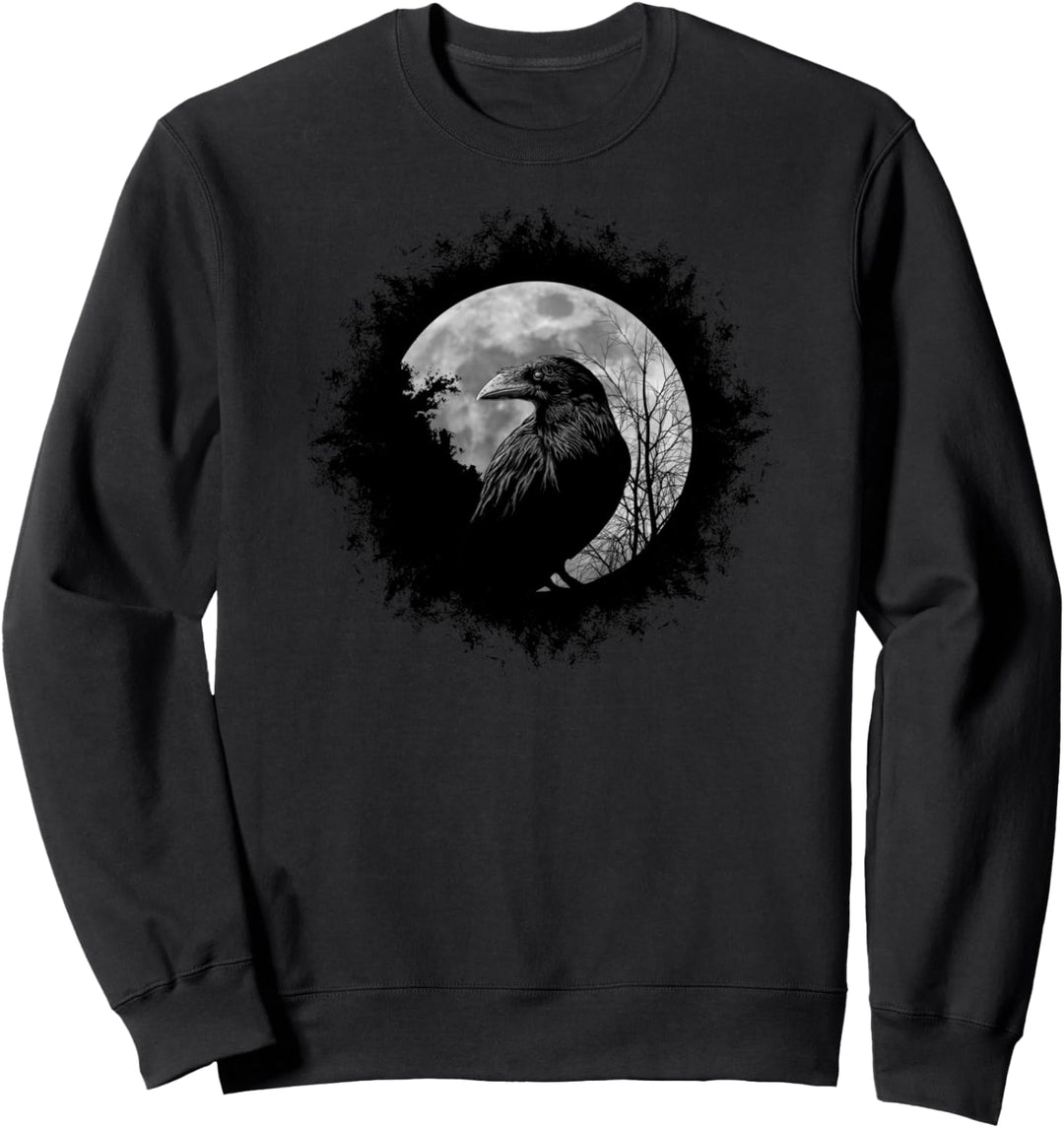 Schwarze Krähe mystischer Rabe bei Vollmond Sweatshirt