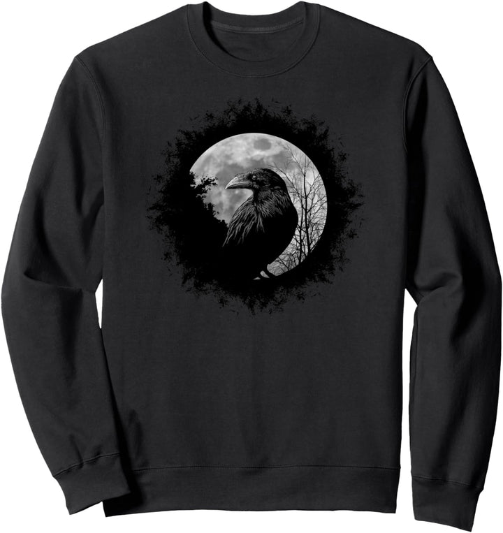 Schwarze Krähe mystischer Rabe bei Vollmond Sweatshirt