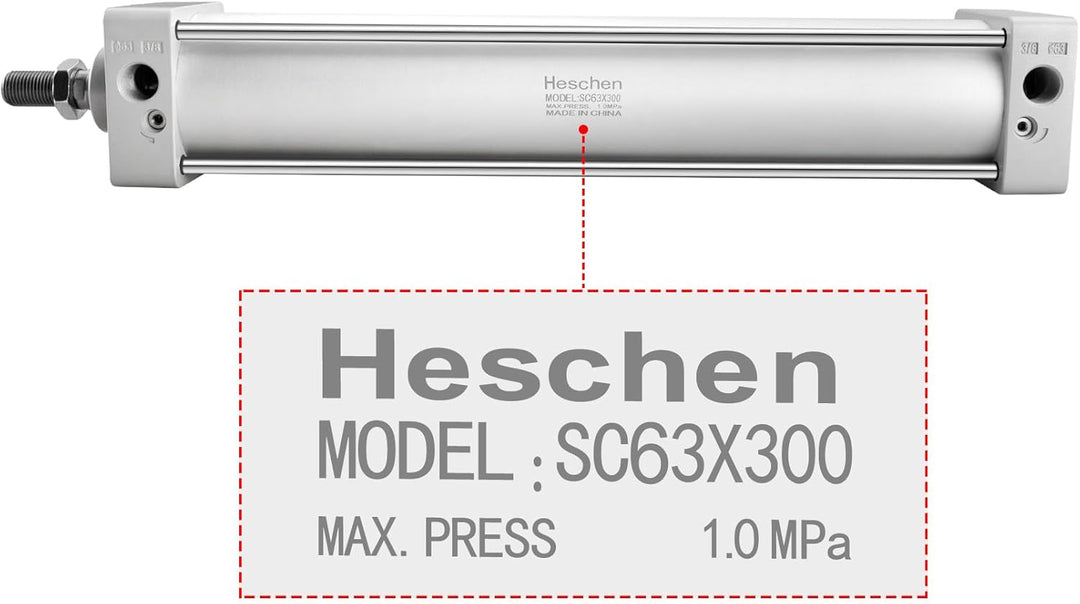 Heschen Pneumatischer Standard-Luftdruckzylinder, SC 63-300, PT3/8 Anschluss, 63mm Bohrung, 300mm Hu