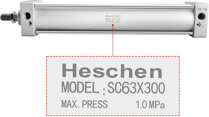 Heschen Pneumatischer Standard-Luftdruckzylinder, SC 63-300, PT3/8 Anschluss, 63mm Bohrung, 300mm Hu