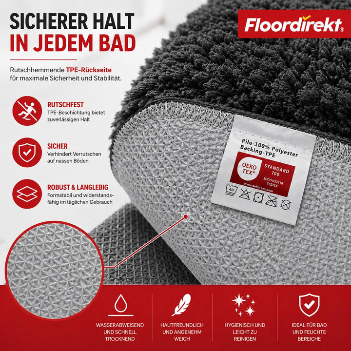 Floordirekt Badematte Sky - Badezimmerteppich - Weicher, dichter Hochflor - Rutschhemmend & Schnell