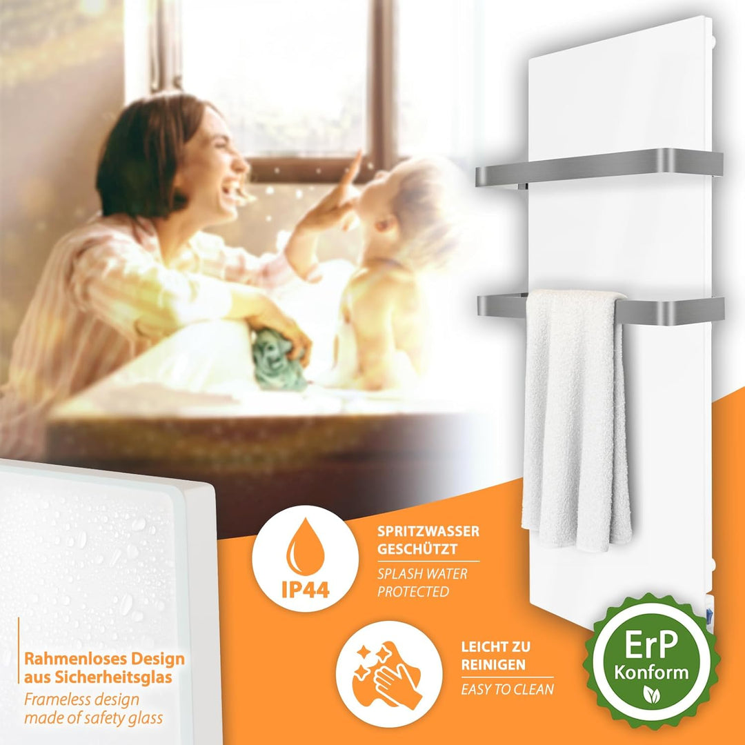 Infrarot Handtuchtrockner 48x100cm weiss Bad-Heizkörper mit Handtuchhalter aus Edelstahl, Infrarot-H