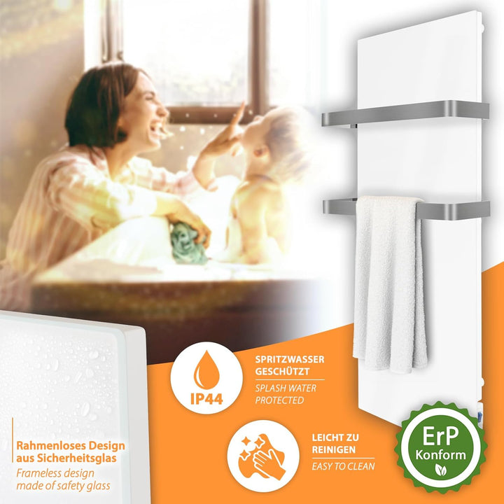 Infrarot Handtuchtrockner 48x100cm weiss Bad-Heizkörper mit Handtuchhalter aus Edelstahl, Infrarot-H
