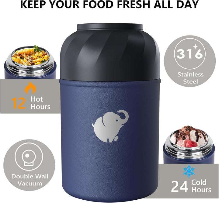 ThermobehäLter füR Essen-500Ml Thermobecher Essen Mit Faltbarer Gabel Und LöFfel, Auslaufsicher Warm