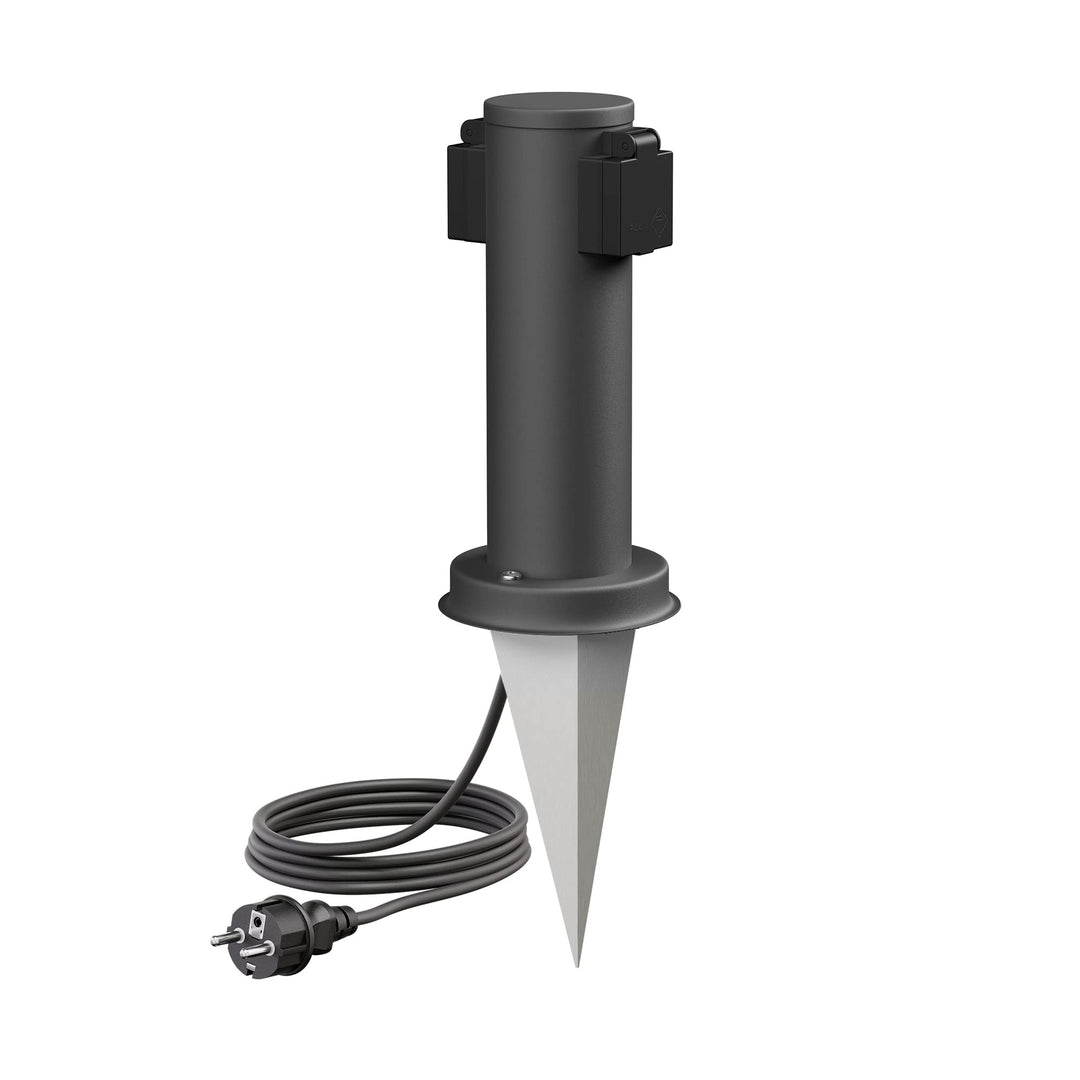 ledscom.de Garten-Steckdosen-Säule PORU mit Erdspiess und 2m Kabel für aussen, 2-Fach, Edelstahl, an
