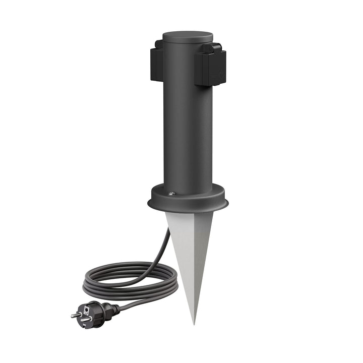 ledscom.de Garten-Steckdosen-Säule PORU mit Erdspiess und 2m Kabel für aussen, 2-Fach, Edelstahl, an