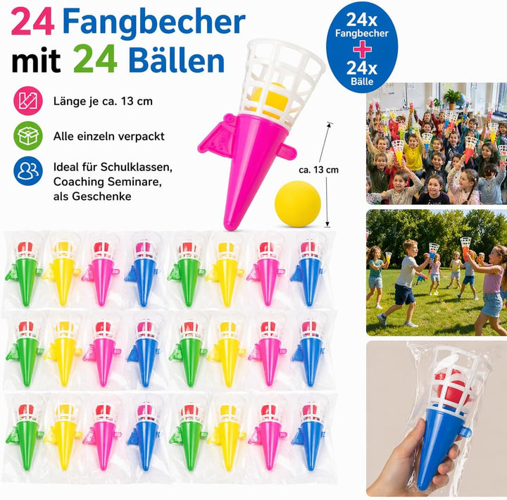24er Fangbecher Set 13 cm – Fangball Spiel Kinder – Wurfspiel Geschicklichkeitsspiel – Mitgebsel Kin