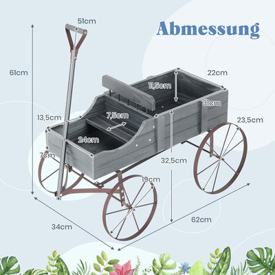 RELAX4LIFE Blumenständer mit 4 Rädern aus Metall, Pflanzwagen aus Massivholz, Holzwagen bis zu 15 kg