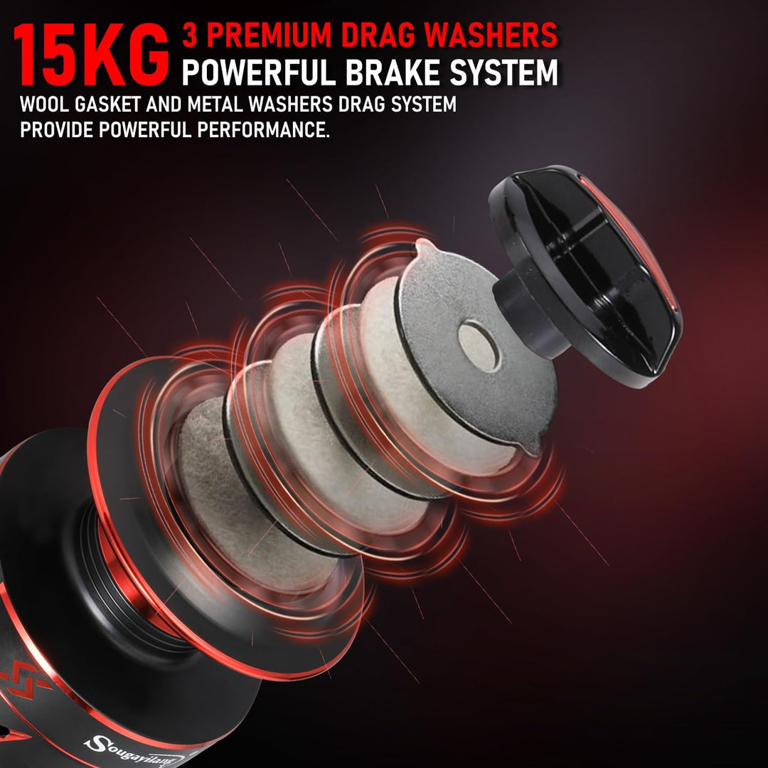 Sougayilang Karpfenruten- und Rollenset, teleskopische Reiseangelruten, 4,7:1 leistungsstarke Karpfe