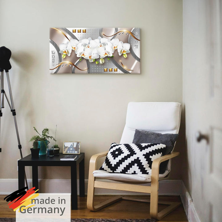 ARTland Wandbild selbstklebende Vinylfolie 60 x 30 cm Blumen Orchidee Digitale Kunst Weiss B3VZ silb
