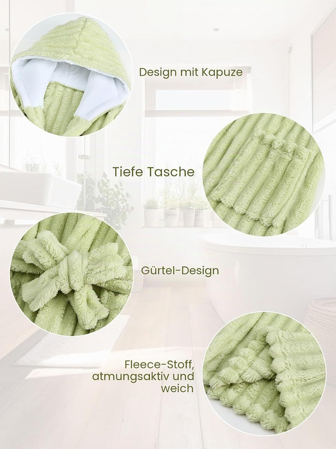 JiAmy Kapuzen Bademantel für Mädchen Flauschiger Fleece Plüsch Langer Schlafmantel Kinder Grün 13-14