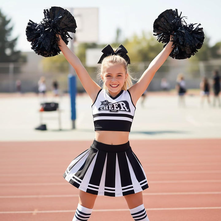 Kostüm Pompom Karneval Mädchen Kostüm Cheerleader Mädchen mit Haarspange Schleife Majorette Stick Po