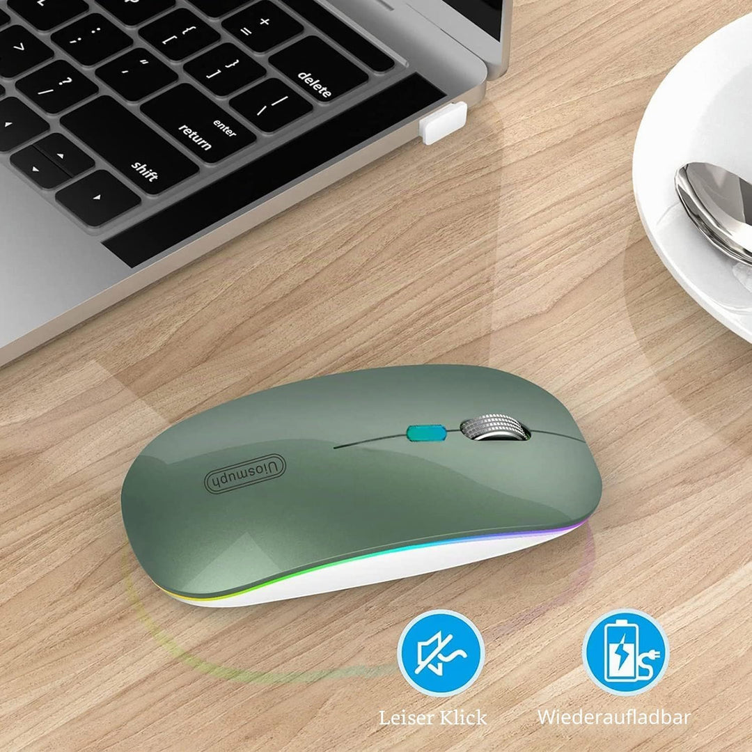 Uiosmuph Bluetooth Maus Kabellose, LED Funkmaus wiederaufladbar Leise Wireless Mouse 2.4GHz Kabellos