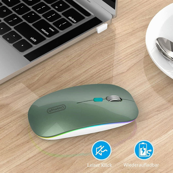 Uiosmuph Bluetooth Maus Kabellose, LED Funkmaus wiederaufladbar Leise Wireless Mouse 2.4GHz Kabellos