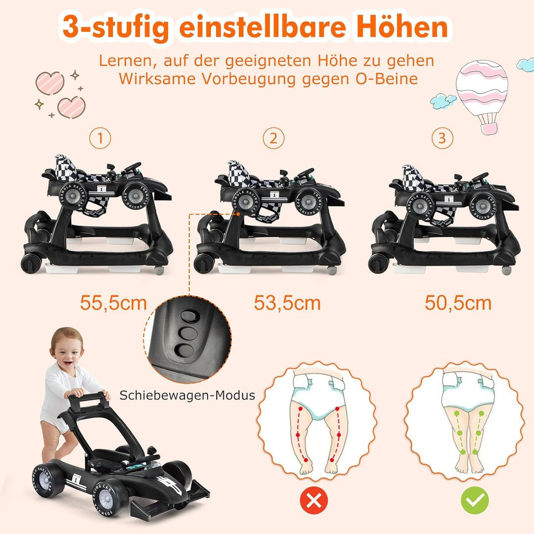 GOPLUS 4 in 1 Baby Lauflernhilfe, Lauflernwagen höhenverstellbar mit Licht &amp; Musik, Baby Walker Auto