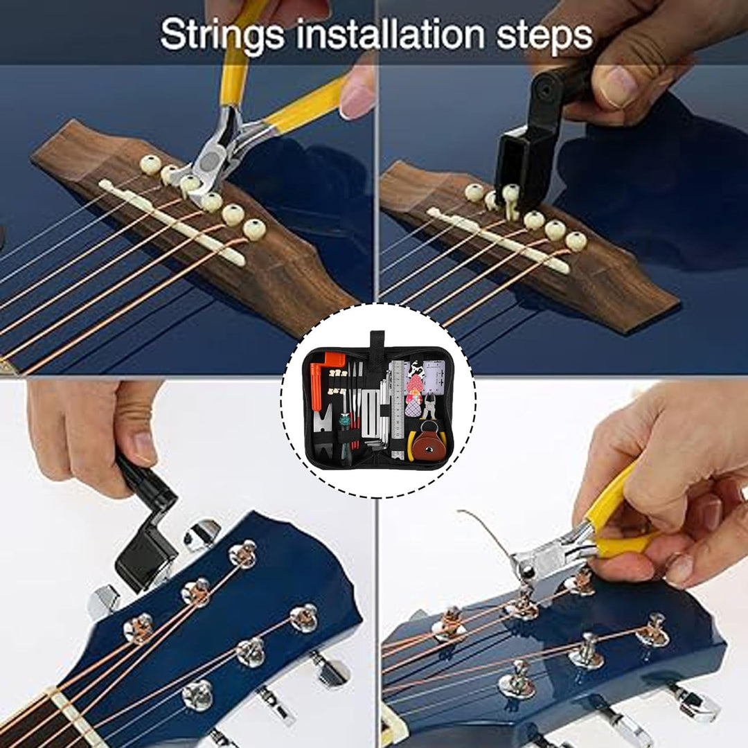 FGXY 28 Stück Gitarren Pflege Set, Gitarren Pflege Wartung Zubehör Set mit Tragbare Tasche Saiten Or