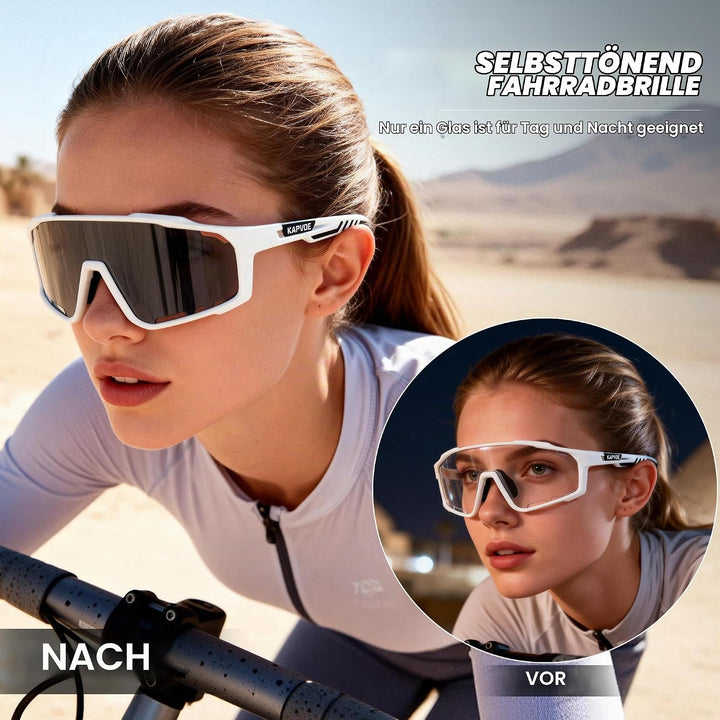 KAPVOE Photochromatische Fahrradbrille MTB Brille Selbsttönend Klar Radbrille Rennrad Sportbrille So