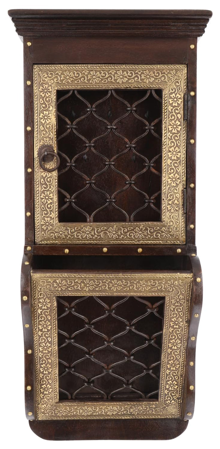 GURU SHOP Indischer Schlüsselkasten mit Briefablage im Kolonialstil - Muster 16, Braun, 59x26x12 cm,