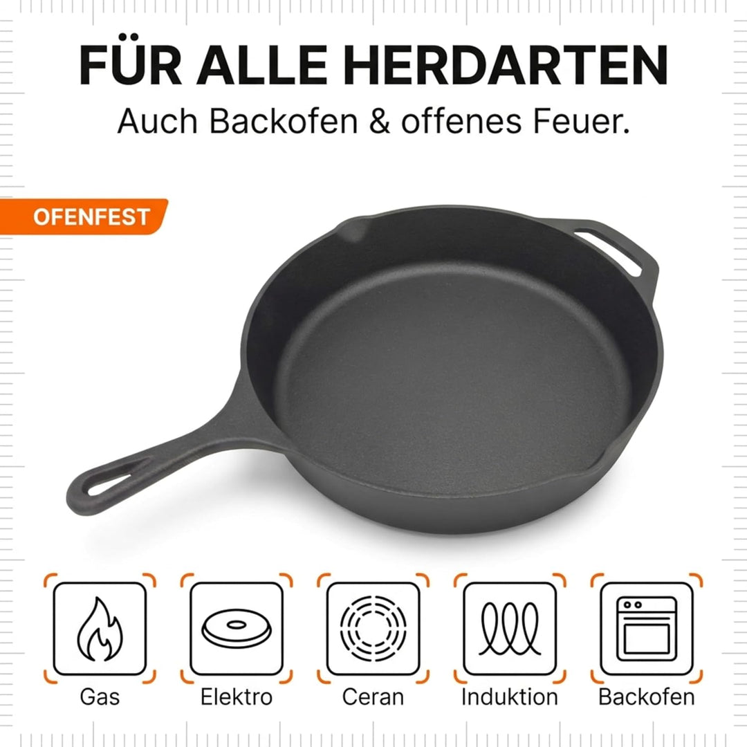 Homira Gusseisenpfanne 30 cm Ø – voreingebrannt & sofort einsatzbereit, Induktion geeignet, ofenfest