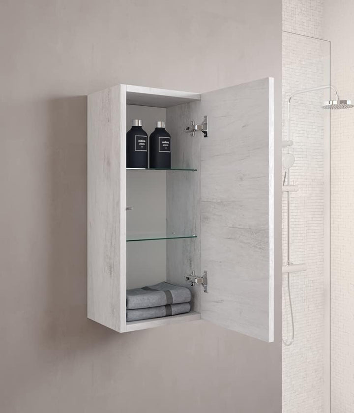 Mama Store Wandmontierbarer Hängeschrank aus Holz mit Push-& Pull-System, Holzwerkstoff, Weisse Eich
