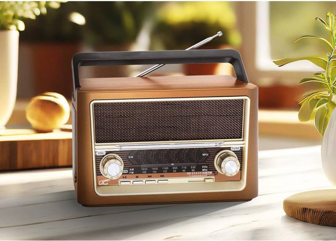 LTC Elma 118UBT Tragbares Radio mit Teleskopantenne und Bluetooth-Konnektivität, Retro-Radio, FM/AM/