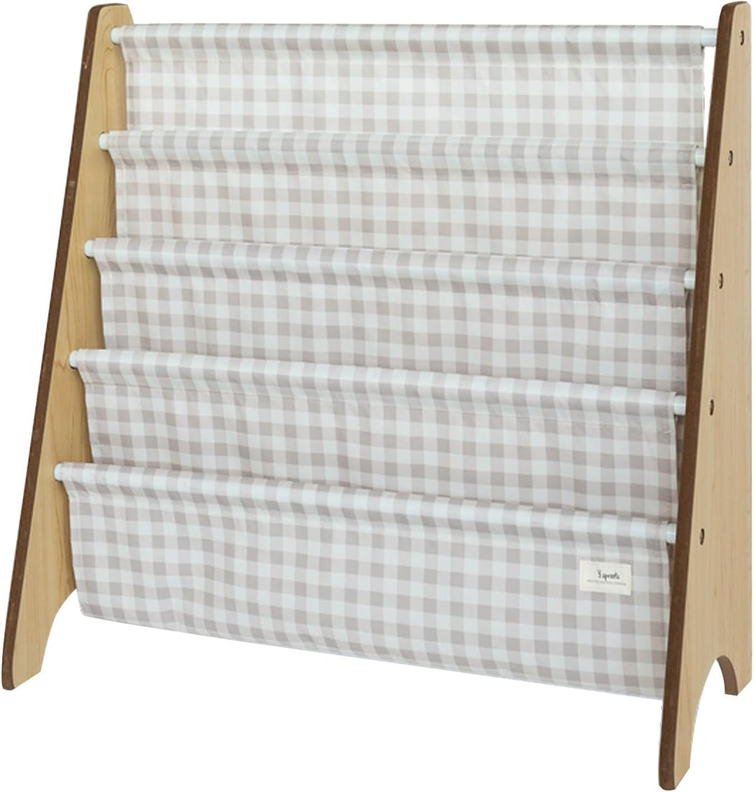 3 Sprouts Kinder Bücherregal aus Holz – Montessori Regal für Kinderzimmer - Gingham Beige, Gingham B
