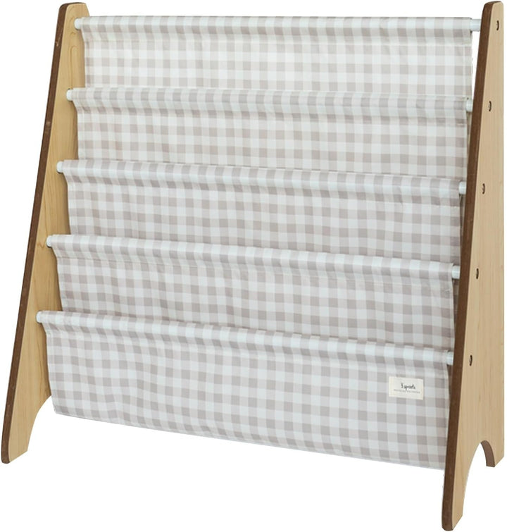 3 Sprouts Kinder Bücherregal aus Holz – Montessori Regal für Kinderzimmer - Gingham Beige, Gingham B