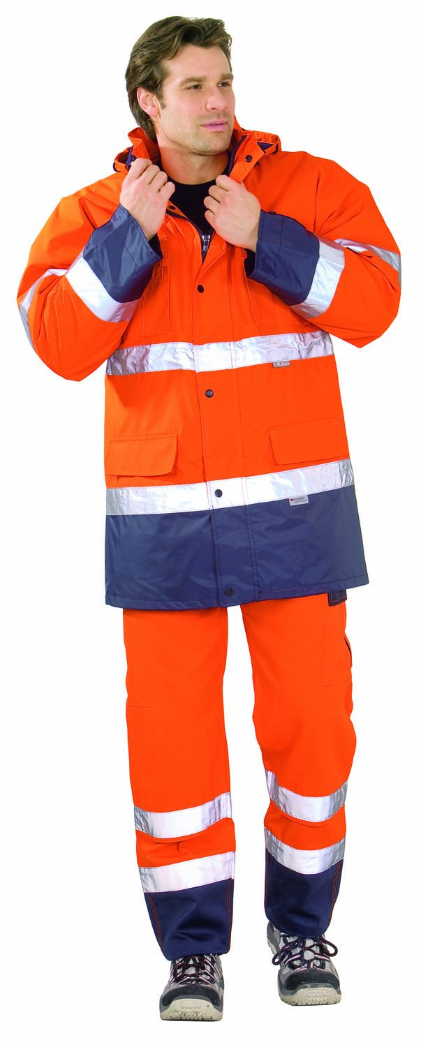 Planam Grösse S Herren Warn-/Wetterschutz Parka 2-farbig orange marine Modell 2056 S Orange, Marine,