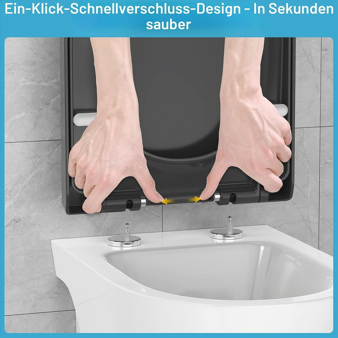 YEAUPE PRO Toilettendeckel mit Absenkautomatik D Form [KURZ] - 43,5×36,2 cm | WC Sitz mit Schnellver