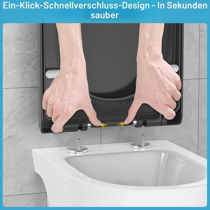 YEAUPE PRO Toilettendeckel mit Absenkautomatik D Form [KURZ] - 43,5×36,2 cm | WC Sitz mit Schnellver