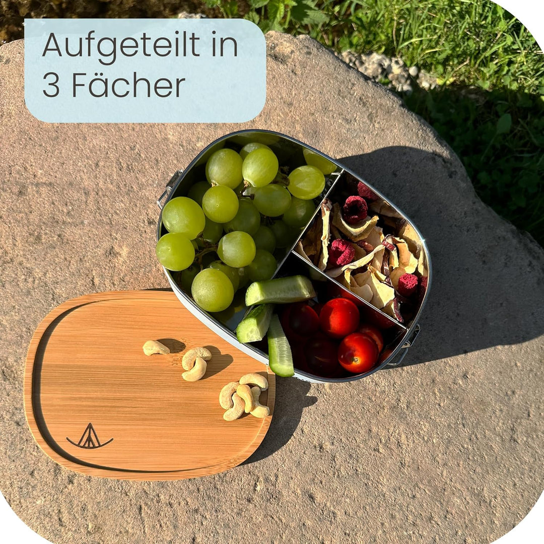 Ringwald Lunchbox Kinder (Blau) Schule Bentobox Fächer BPA-Frei Bambussdeckel Edelstahl Vesperbox Ki
