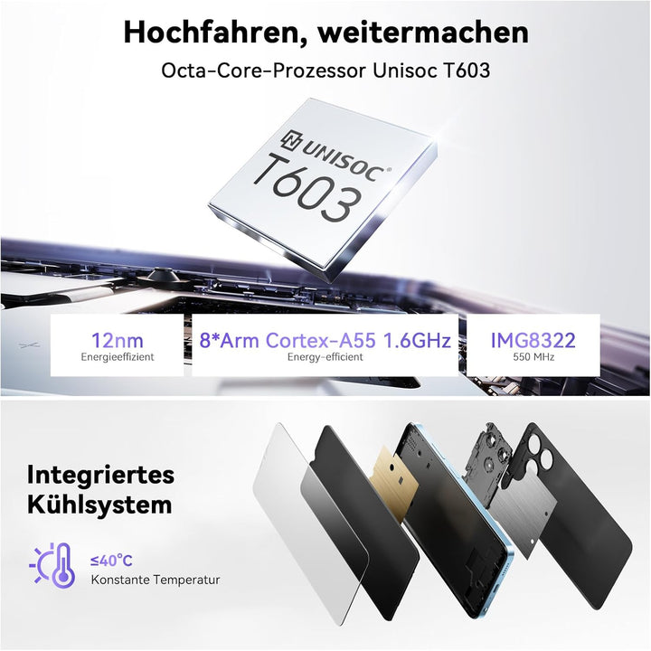 OSCAL Flat 2C Handy Ohne Vertrag Günstig Android 14, 6GB+64GB/2TB SD, Octa-Core 6,56" HD+, 5000mAh A