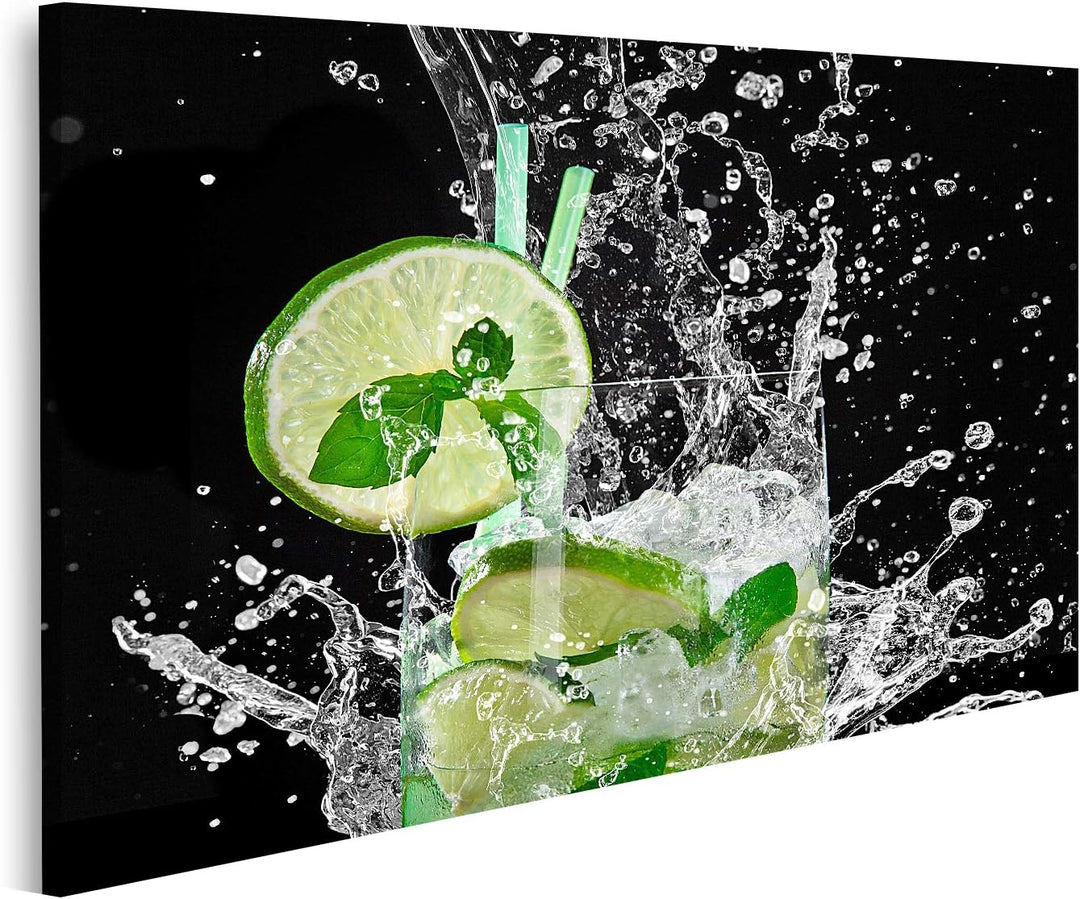 islandburner Bild auf Leinwand Mojito Cocktail Über Schwarz Bilder Wandbilder Poster Leinwand 100x57