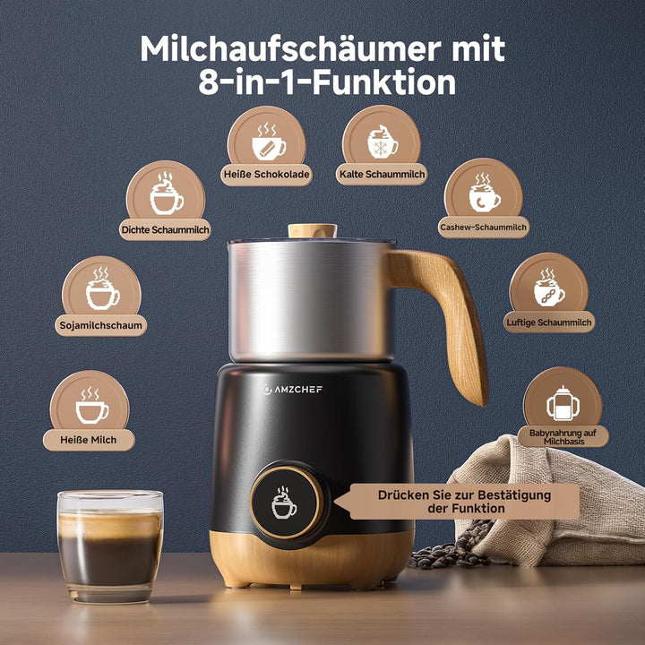 AMZCHEF Milchaufschäumer 600ml, 8-IN-1 Grosser Induktion Milchschäumer für Heissen & Kalten Milchsch
