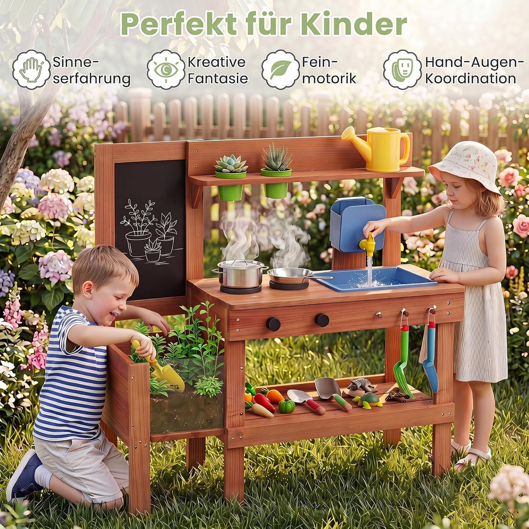 COSTWAY Matschküche Kinder Outdoor, Spielküche mit Wassertank &amp; Wasserhahn | Kinderküche mit Spüle,