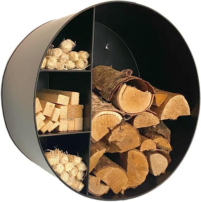 Kaminholz-Regal Stahl Schwarz rund zur Wandbefestigung 55x55x30cm Aufbewahrung innen
